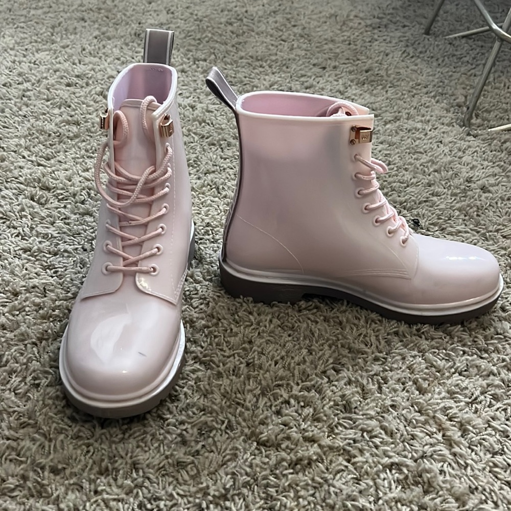 Michael Kors baby pink combat boots